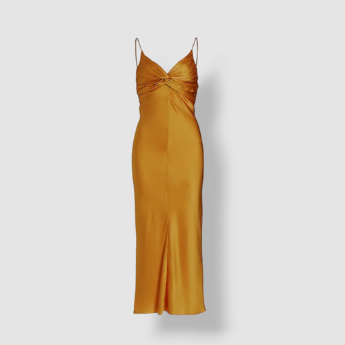 Pre-owned Tove $895  Women's Yellow Silk Twisted Front V-neck Midi Slip Dress Size Fr36/us4