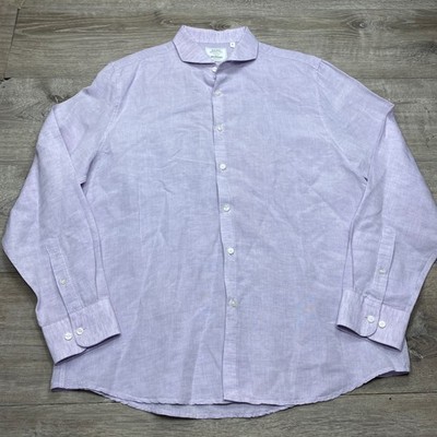 Baird McNutt Button Down Shirt Mens XL Purple Linen Slim Fit Long Sleeve