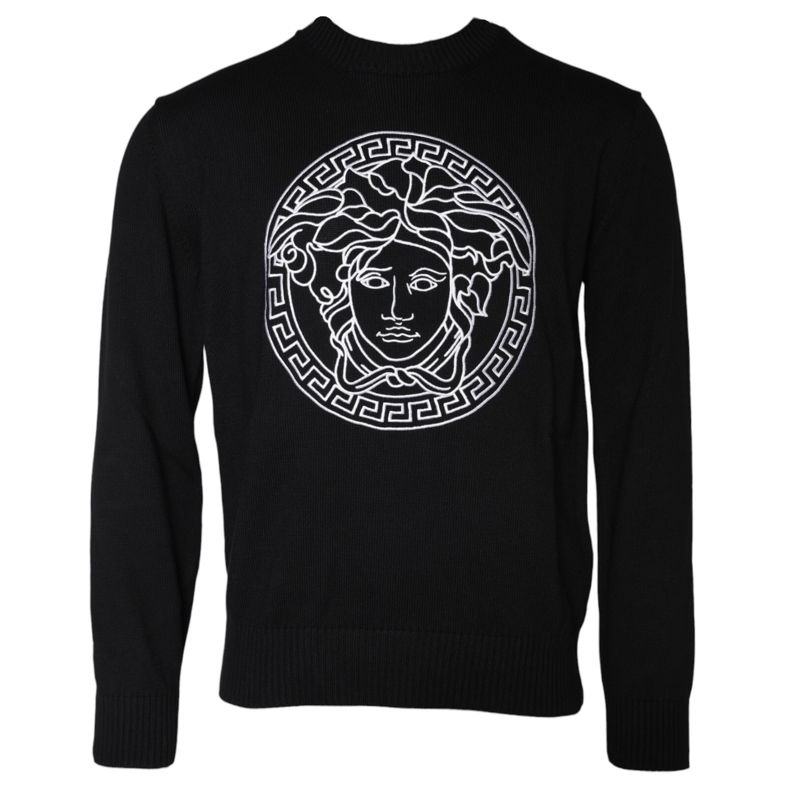 Pre-owned Versace Sweater Black Medusa Embroidery Crew Neck Pullover It52/us42/xl 1260usd