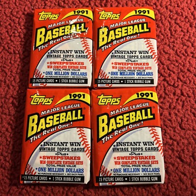 1991 Topps Baseball: Four (4) Sealed Unopened Packs MLB 40 Year Anniversary Set
