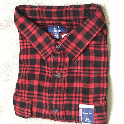 George Mens Red/black Plaid Long Sleeve Button Up Collared Shirt Size 2XL 50-52