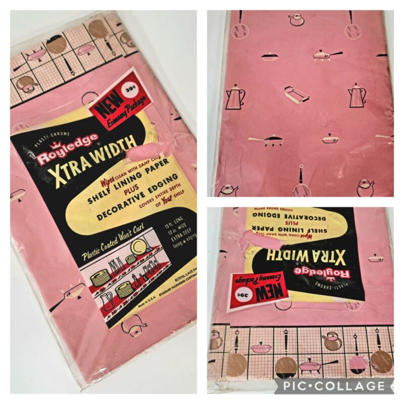 1950s Plasti-Chrome Royledge Shelf Liner MCM Mamie Pink Kitchen Gadgets Kitsch 