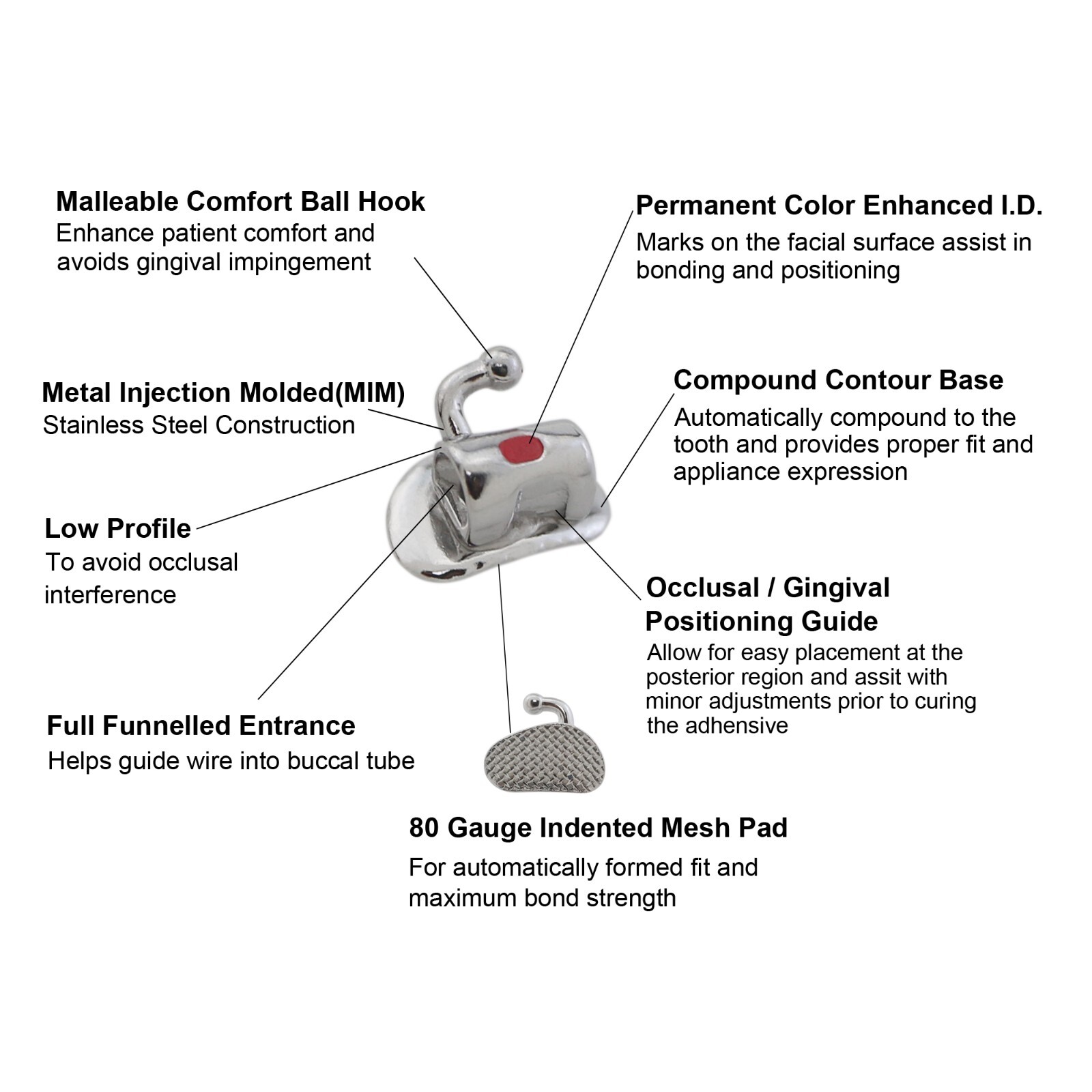 Dental Orthodontic Buccal Tubes 1st 2nd Molar Brackets Roth MBT 0.022 20 Sets 3G