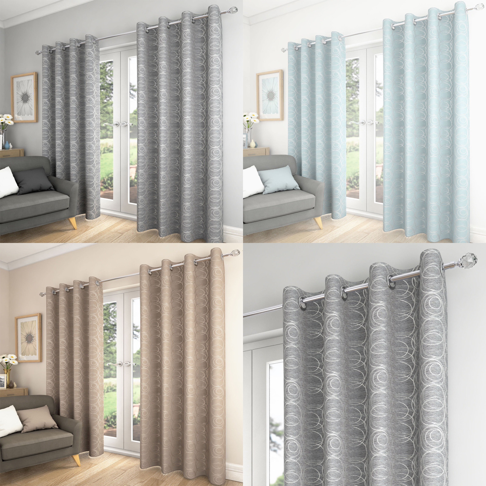 Saturn Swirls Lined Ready Made Curtain Eyelet Ring Top Curtains