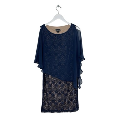 Connected Chiffon Overlay Lace Sheath Dress Navy/Mocha Size 6 NWT