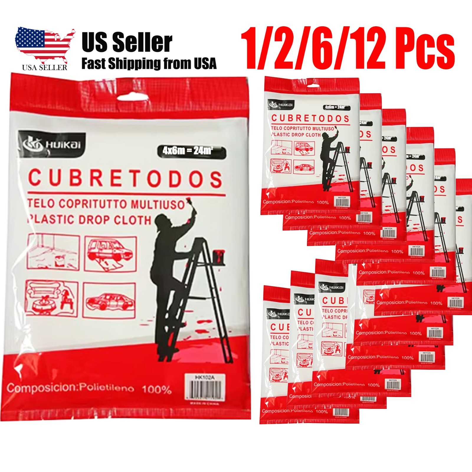 13' x 20' Clear Poly Plastic Drop Cloth Paint Splatter Cover 1/2/6/12 Pk