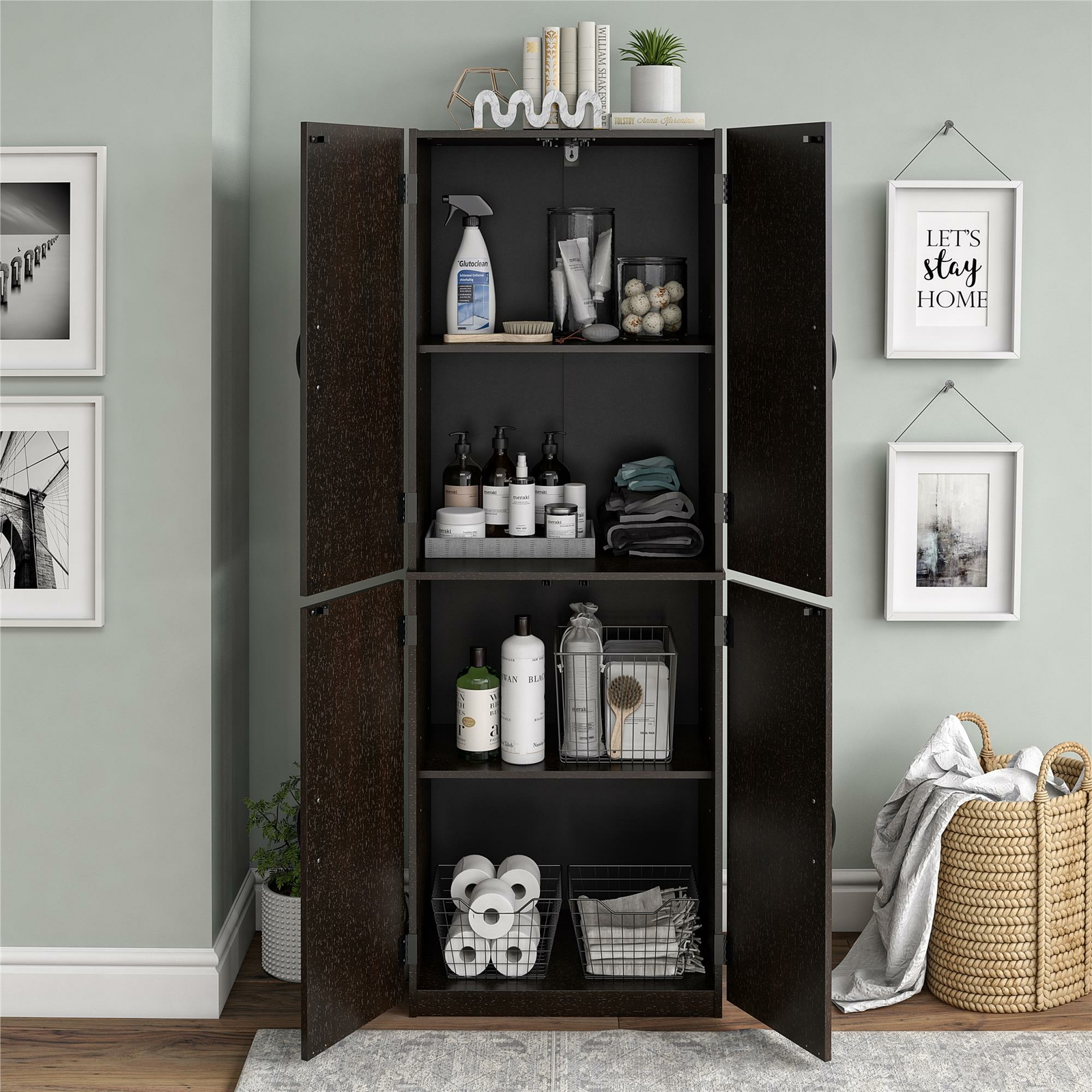 Kitchen Pantry Storage Cabinet Cupboard Organizer Wood Tall