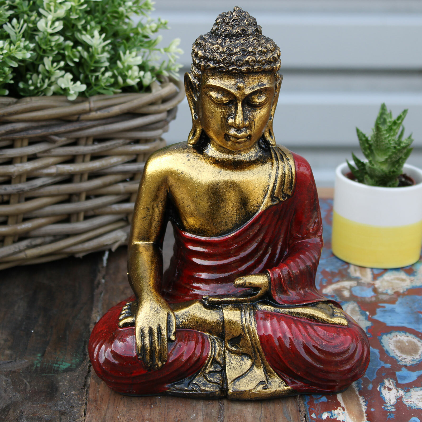 Large Red & Gold Buddha Statue Figurine Symbolic Ornament
