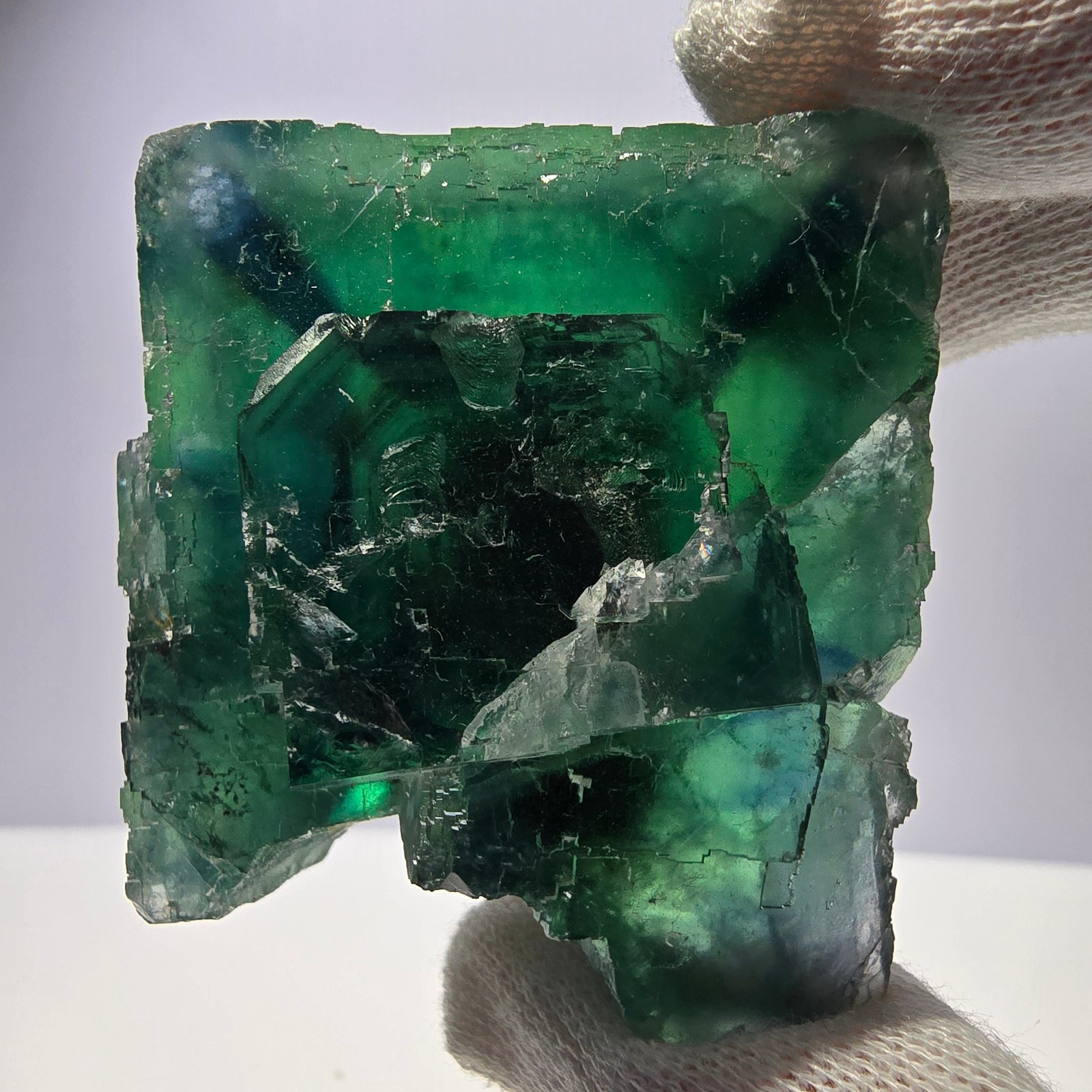 Seltene Phantom Fluorit Würfel Stufe parkettiert grün Okorusu Namibia 63*55*41mm