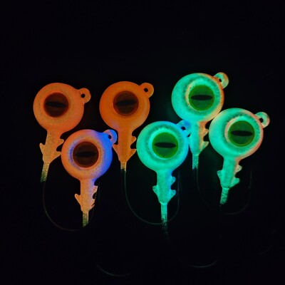 Flounder/ Fluke Jigs Glow 5PK, short shank, seabass, 2X Hooks, Bluefish, striper