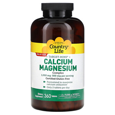 Country Life Target-Mins Кальций-магниевый комплекс 360 таблеток без глютена, GMP
