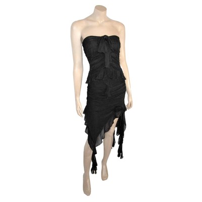 OOAK Upcycled Dress Lingerie Gothic Ruffle Rosette Ruched Strapless Halter Small