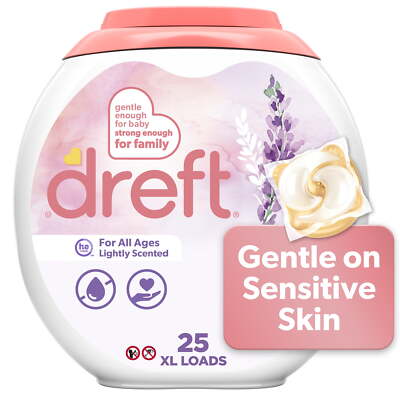 Dreft Laundry Detergent XL Pacs Lightly Scented, Lavender HE Compatible 25 Count