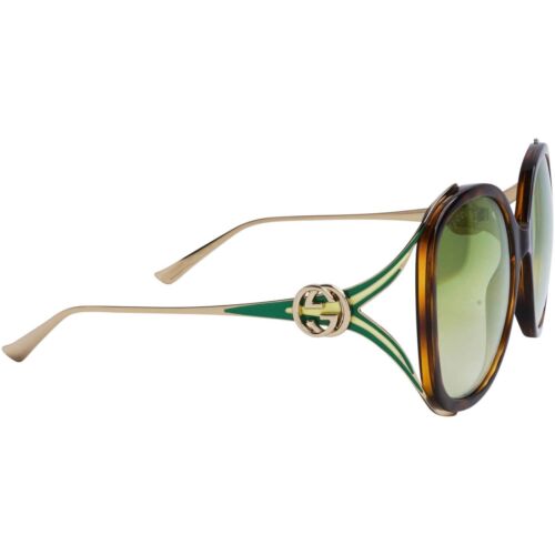 Pre-owned Gucci Women's Sunglasses Havana Butterfly Shape Frame Green Lens Gg0226s 006