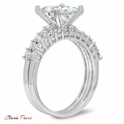 Pre-owned Pucci 2.51ct Princess Cut Solitaire Engagement Bridal Ring Band Set 14k White Gold In White/colorless