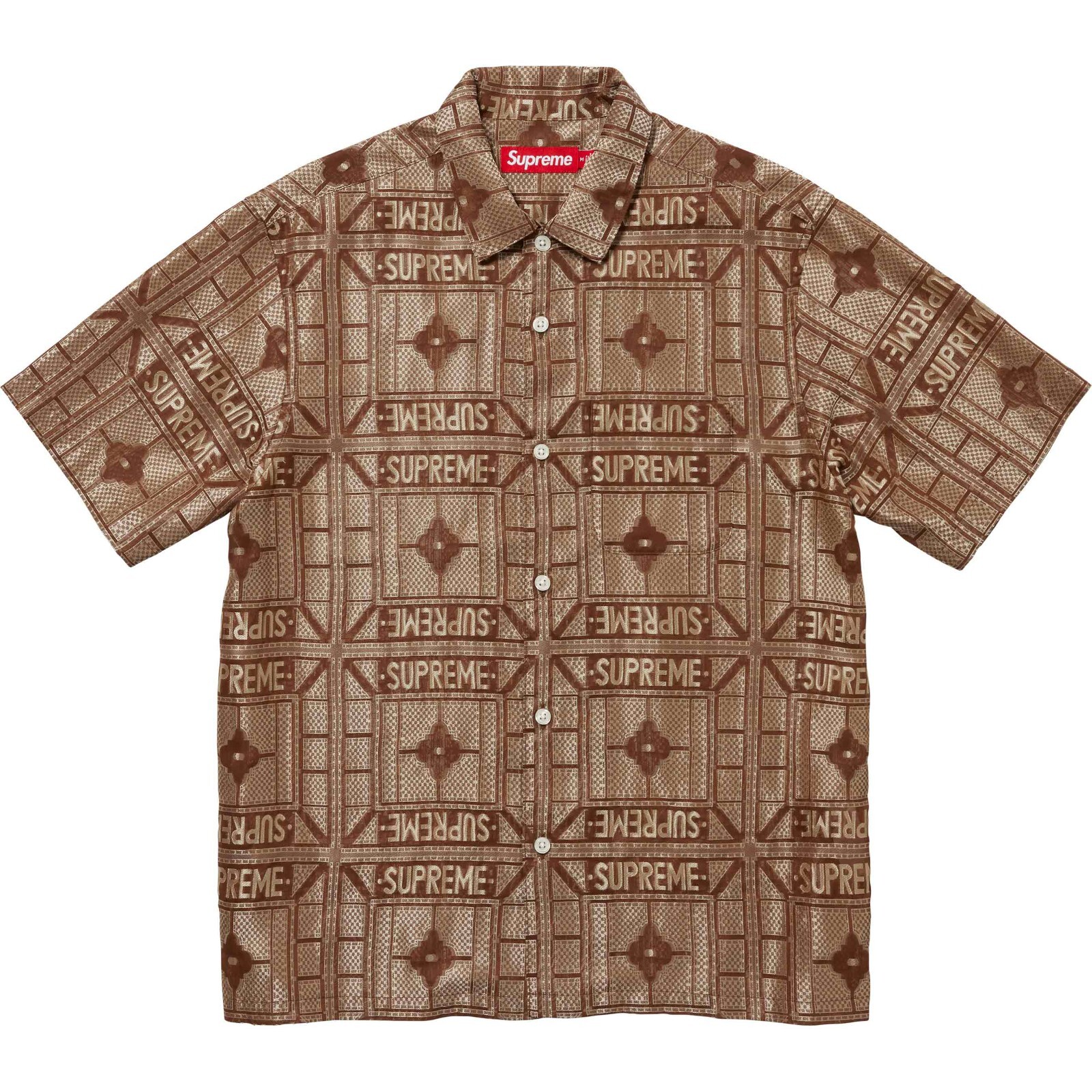 Supreme Tray Jacquard S/S Shirt - Tan Brown - Size Large