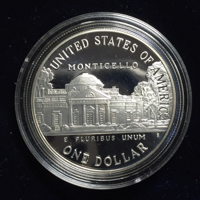 Thomas Jefferson 1993-S Monticello Silver Proof $1 Architect Box