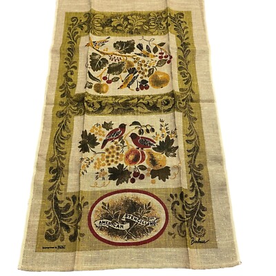 Vintage Linen Birds Fruit Kitchen Dish Tea Towel KayDee Bonheur 16x26 Stenciling
