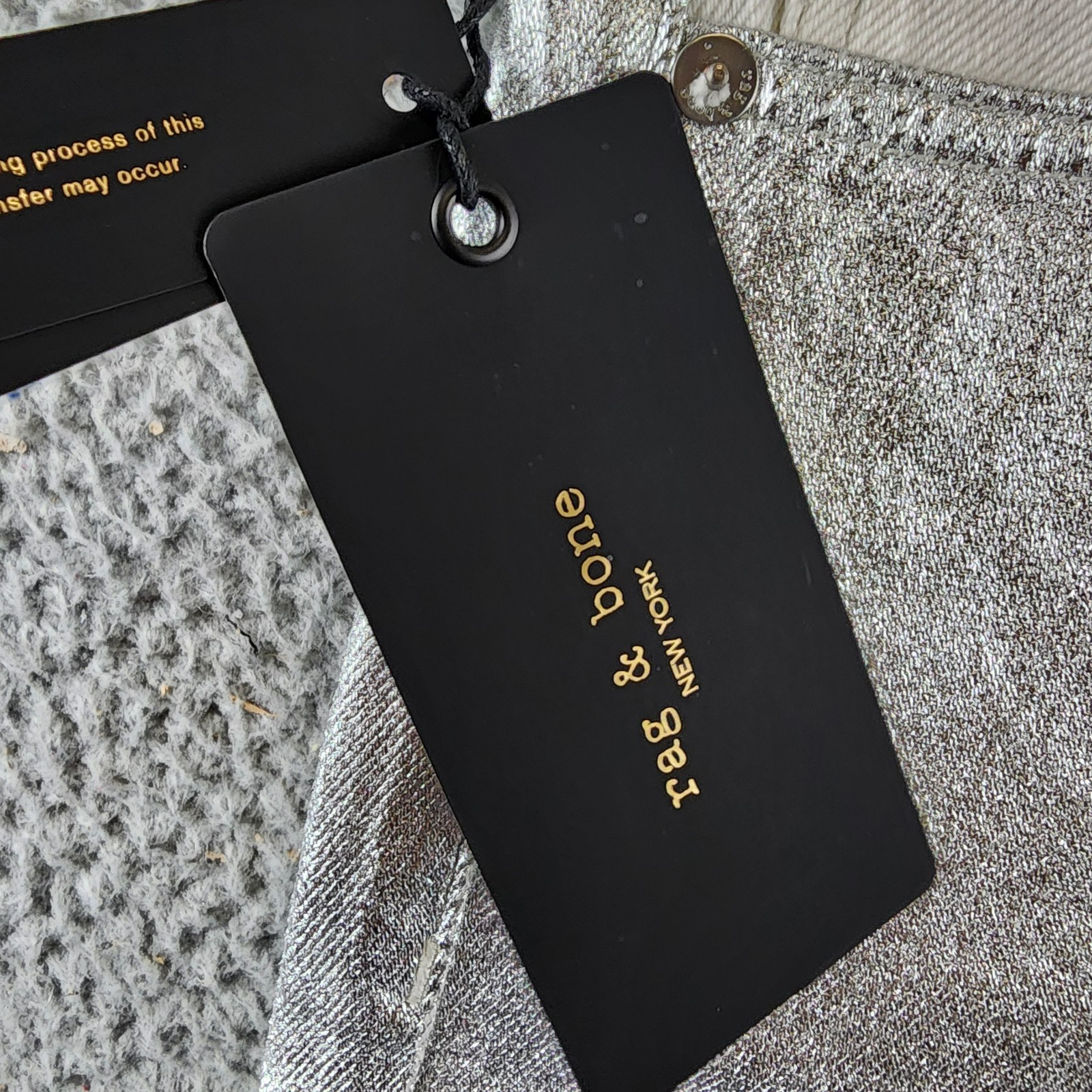 rag & bone Harlow High Rise Straight Jeans Women's 23 Coated Silver Button Zip - Picture 6 of 15