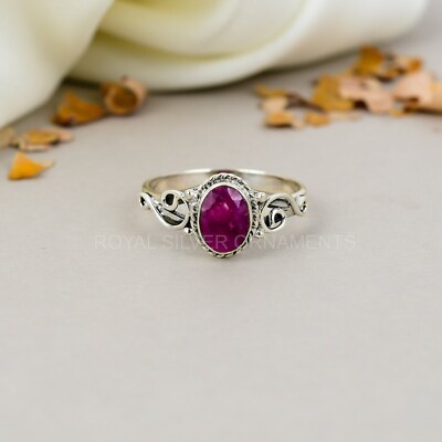 GIFT FOR HER 925 Sterling Silver Natural Ruby Gemstone Oval Shape Handmade Ring