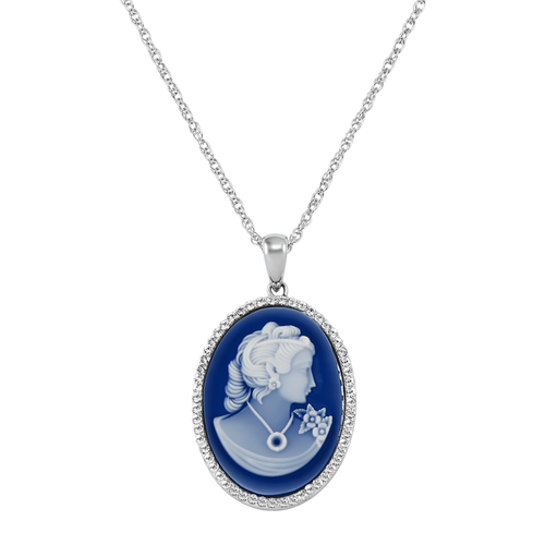 Finecraft Lady Cameo with Crystals in Sterling Silver, 18"