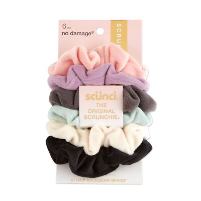 Scunci No Damage Velour Velvet Scrunchies, Assorted Pastel Colors, 6-Pieces
