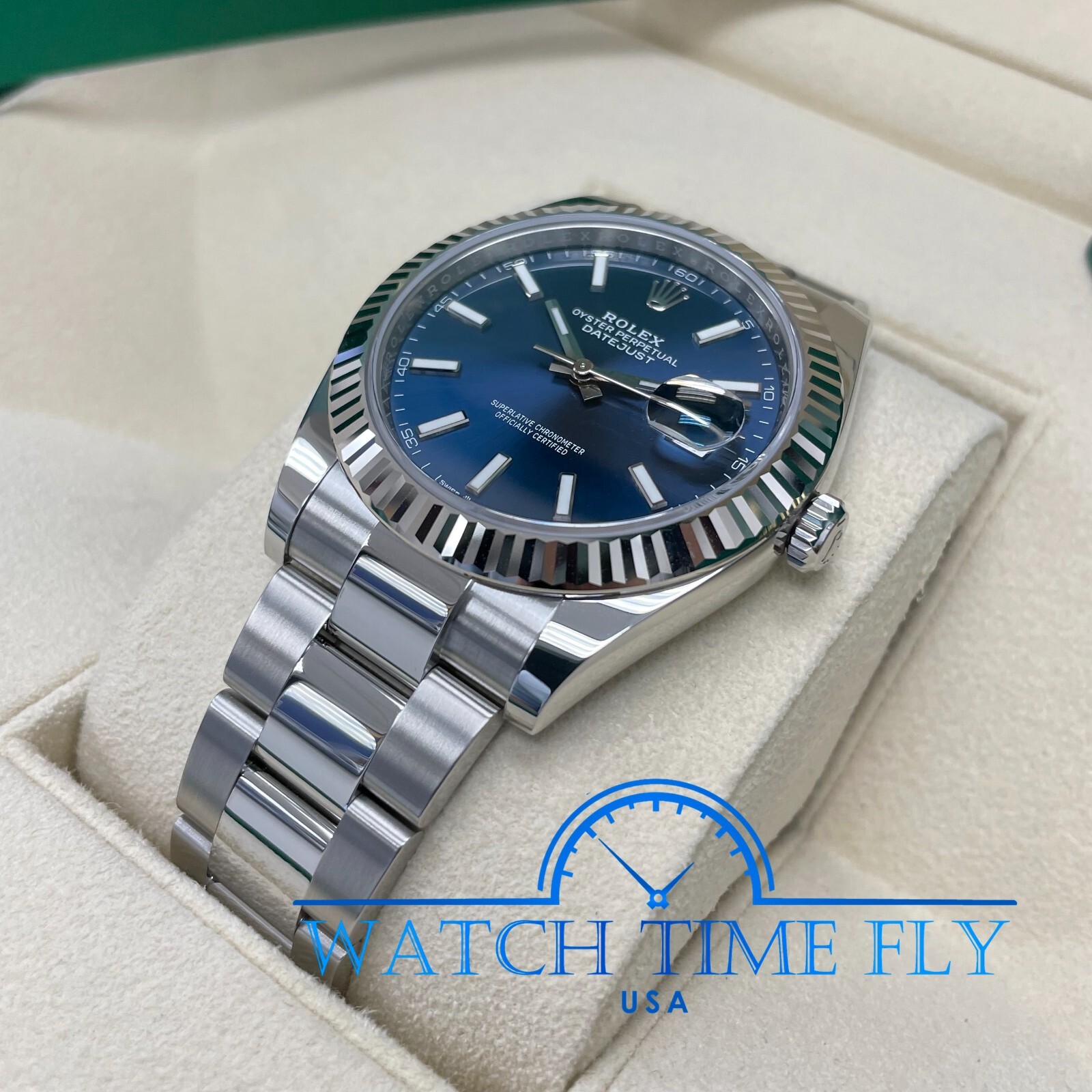 Pre-owned Rolex Datejust 41mm 126334 Fluted Bezel Blue Index Dial Oyster Bracelet Steel
