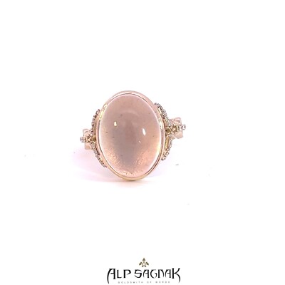 Alp Sagnak 18K Yellow Gold Ring Diamonds Rose Quartz