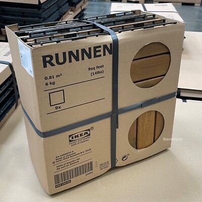 Ikea RUNNEN Decking, outdoor, acacia, 9 sq feet, 9 pcs (12x12'') 605.184.86 NEW