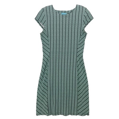 J. McLAUGHLIN Catalina Cloth Dress Stretch Black Green Geometric Greek Key SMALL