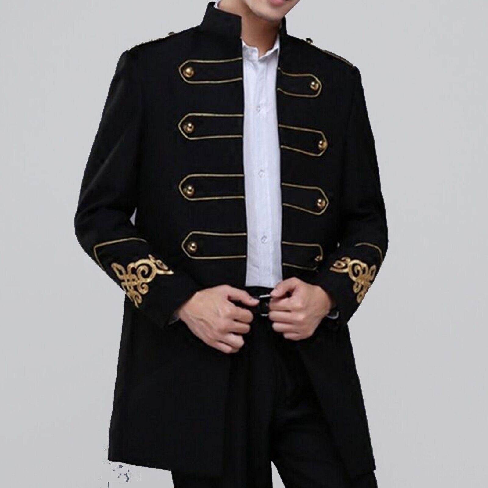 Pre-owned 100% Men's Military Tunic Long Jackets Coats Mess Dress Gothic Coat In Black