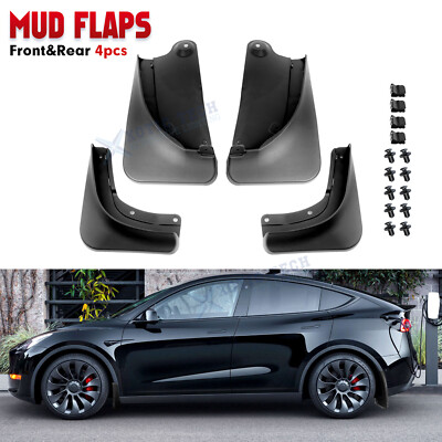 Front & Rear Full Set No Drill Mud Flaps Mudguard Fender For 2020-2024 Model Y