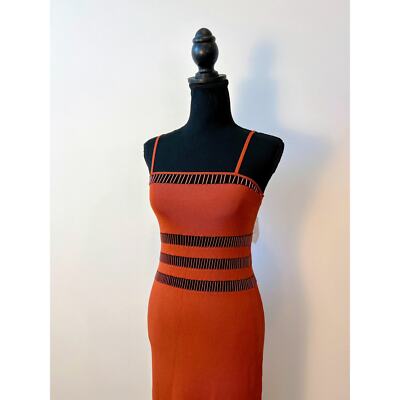 Pre-owned Cult Gaia Olitan Midi Dress Tannin Small Knit Pullover Beaded Spaghetti Strap In Orange