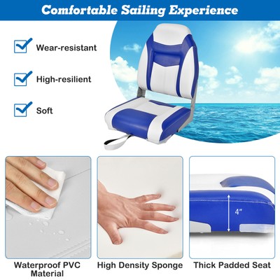 2 Pack High Back Folding Boat Seats with Sponge Cushion & Flexible Hinges