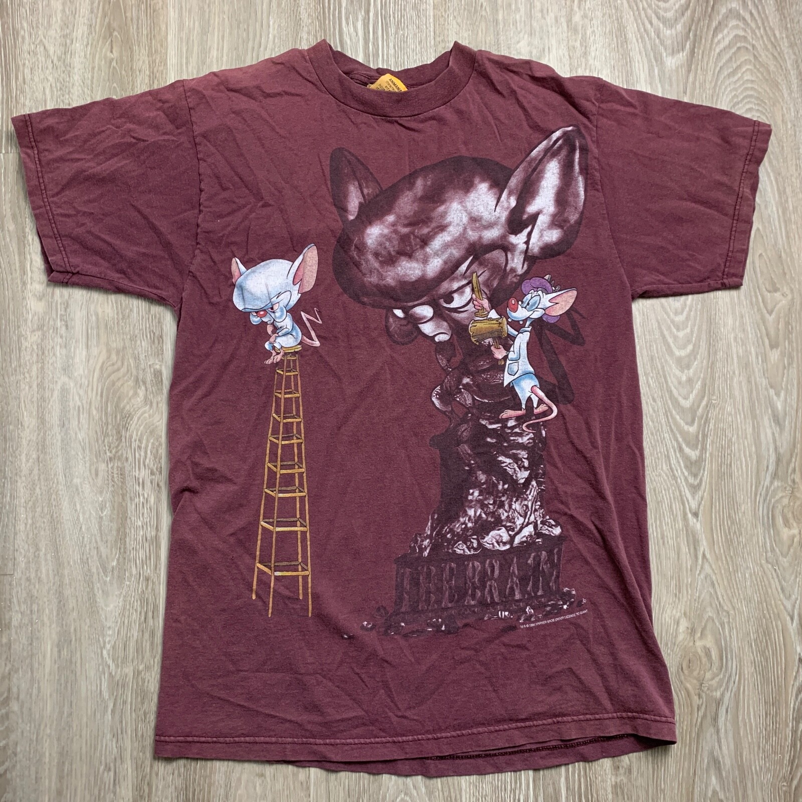 

Animaniacs Pinky And The Brain Vintage 1995 Футболка с рисунком Maroon Red White, Красный