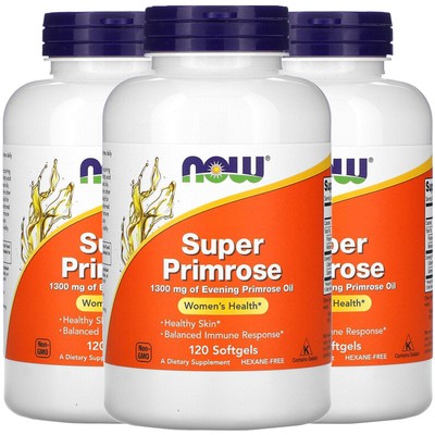 Now Foods, (3 упаковки) Super Primrose, масло вечерней примулы, 1300 мг, 120 мягких таблеток