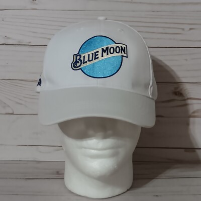 NWOT Blue Moon Beer Embroidered Baseball Cap Hat Royal White & Blue Hook & loop 