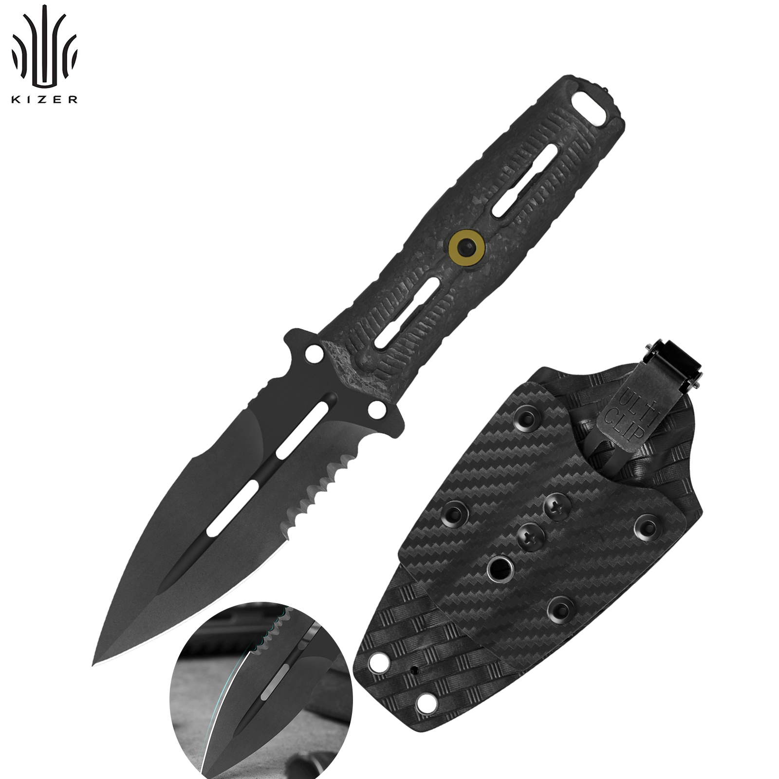 Kizer NORCROSS Fixed Blade Single-Edged M390 Blade Carbon