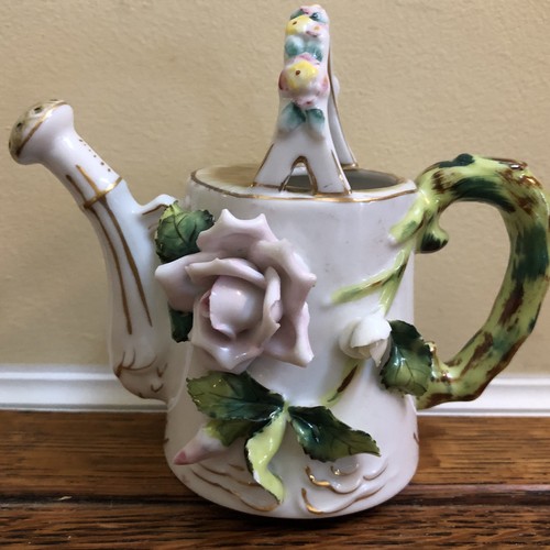 Vintage L & M Inc Porcelain  Watering Can with Flowers