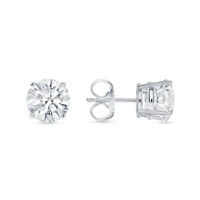 Pre-owned Shine Brite With A Diamond 6 Ct Round Earrings Studs Solid 18k White Gold Brilliant Cut Push Back Basket In White/colorless