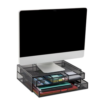 Mind Reader Monitor Stand Ventilated Laptop Riser Storage Black 2 Drawers