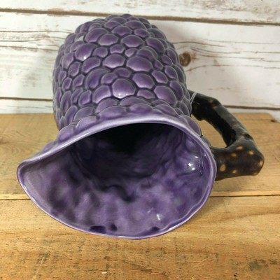 Ceramic Majolica Style Pitcher Grapes Jay Willifred Andrea by Sadek Purple Green