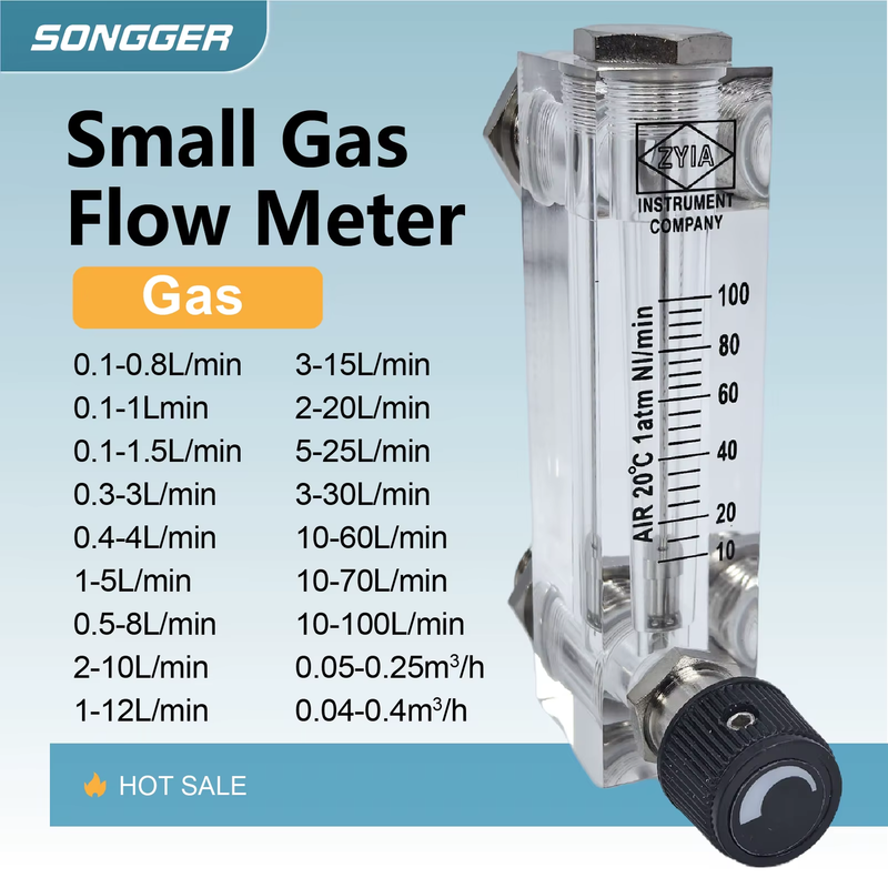 Gas Float Flow Meter LZM-6T Acrylic Rotameter Panel Mount Flowmeter w/ Valve for