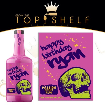 Personalised deadman Passion fruit rum bottle label any name / occasion 