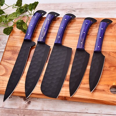 Custom Made Chef Set Kitchen Knife Cutlery - Hand Forged Carbon Steel Set 2432