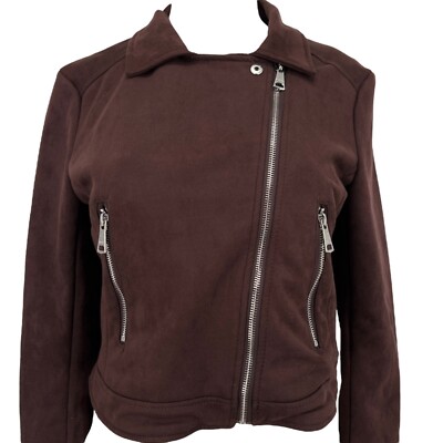 NWOT Vigoss Women's Faux Suede Moto Jacket Notch Collar Asymmetrical Zip Size S