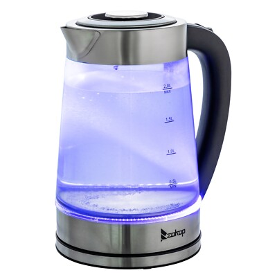 Glass Electric Kettle 2L Blue LED Light Fast Boil Filter Modern Uk Supplier