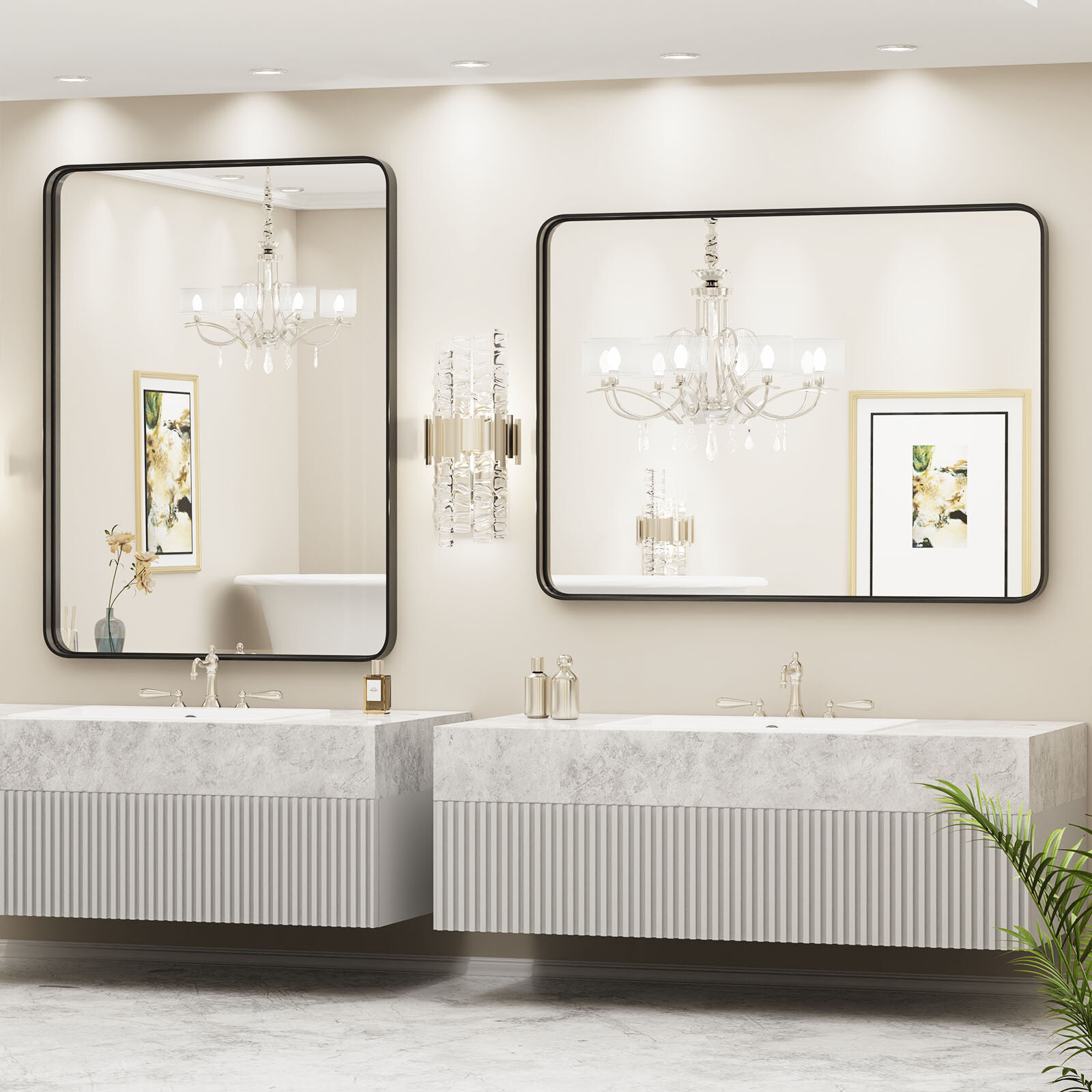 Black Metal Framed Vanity Mirror for Bathroom in 3 Sizes - Anti-Rust Finish