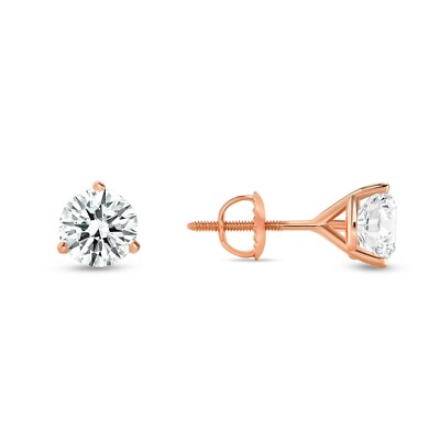 Pre-owned Shine Brite With A Diamond 1.75 Ct Round Cut Earrings Studs Solid Real 14k Rose Gold Screw Back Martini In White/colorless