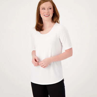Susan Graver Modern Essentials Sz SMALL Pet (SP) Liquid Knit Tunic WHITE A567178